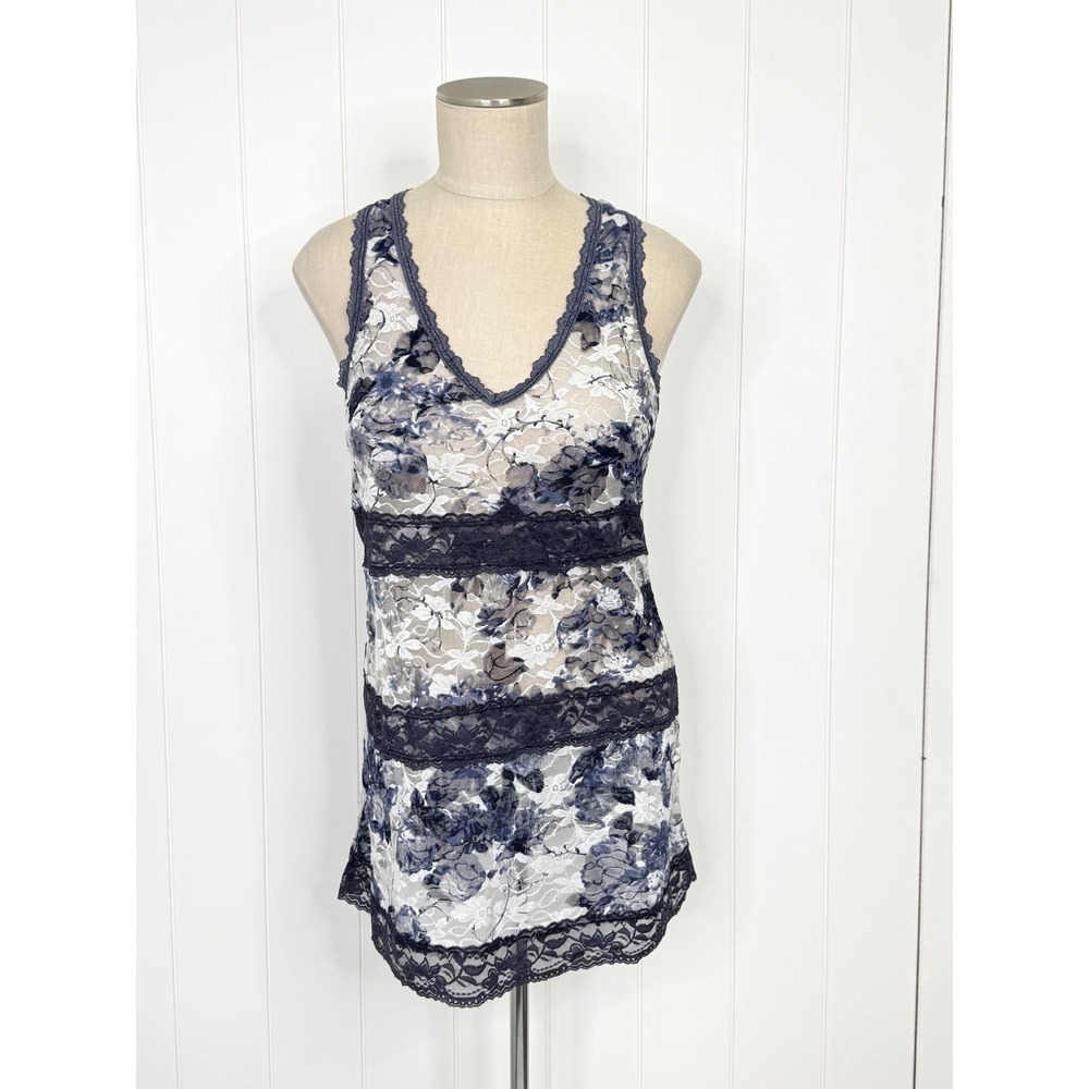 Vanity Vintage Y2K Floral Lace Tank Top Women M Blue White Fairycore Coquette